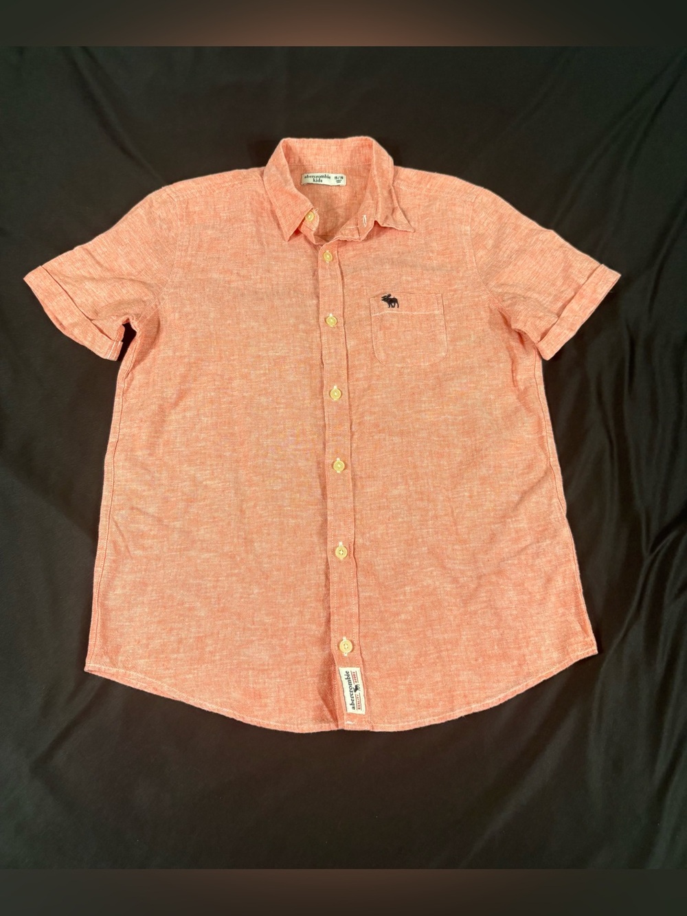 Abercrombie Kids Orange Short Sleeve Button Up Linen Shirt 15/16